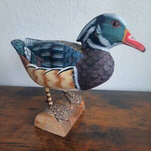 Artisan Hand Painted Wood Duck 8" Decoy Bird Craftsman Signed CV STUNNING West